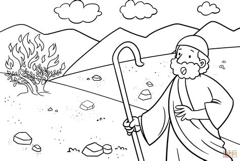 moses saw burning bush on mount hareb coloring pages